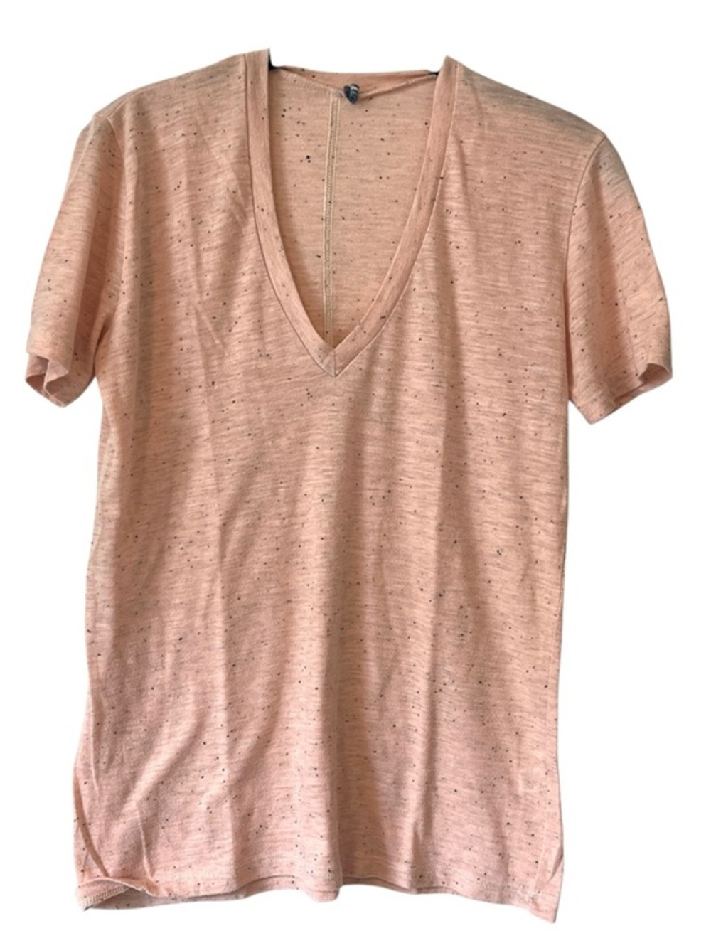 Monrow Tri Blend Fitted V Neck Tee Pink Peach Speckled XS Soft Girl